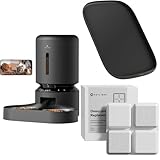 Bundle of PETLIBRO Automatic Cat Feeder with Camera for 2 Cats (Dual Tray, Black) and 6 Packs Pet Food Desiccant Bag and Silicone Cat Food Mat