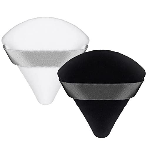 2pc Powder Puff Triangle Used For Cosmetics, Used for Application of Liquids and Face Powders, Washable and Reusable, Comes with a Finger Strap, Very Soft