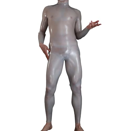SMITIZEN Latex-like Silicone Catsuit Glossy Neck Entry Bodysuit for Men, One Piece Jumpsuit Zentai Clubwear Halloween Costume (Transparent)