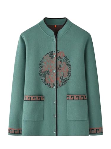 HangErFeng Lujoso suéter de punto jacquard de cachemira de lana 1859, verde, 3XL