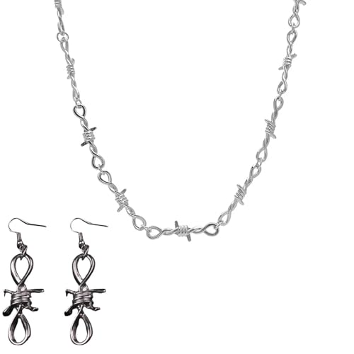 Image of Gothic Jewellery, Black Necklace Earring Set for Women, Y2K Style Gothic Jewellery Set with Cross Pendant, Black Choker for Women, Gothic Fashion Accessories for Dark Outfits