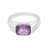 Women's New! 9Carat White Gold Amethyst Solitaire w/Diamond Accents Ring (Size M) 9x7mm | Luxury Ladies Ring
