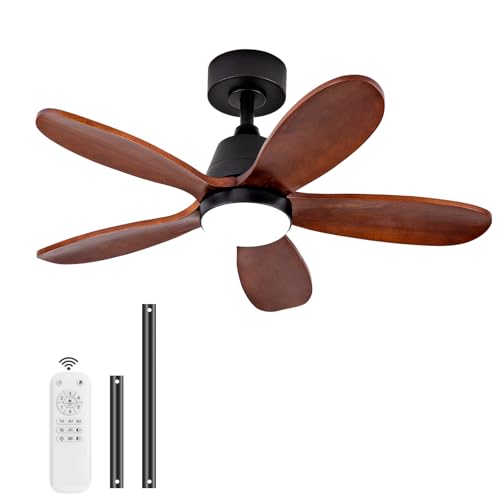 KENSID 36 Inch Wood Ceiling Fans with Lights and Remote, Modern Ceiling Fan with Light, 5 Blades, Dimmable LED Light, Reversible DC Motor, Memory Function, Indoor Outdoor for Bedroom Patio