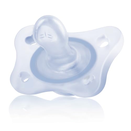 Image of Chicco PhysioForma Mini Orthodontic Pacifier, 0-2m | 100% Silicone | Supports Breathing & Oral Development | One-Piece Design | Extra Small & Light | Includes Sterilizing Case | BPA Free | Blue, 2pk