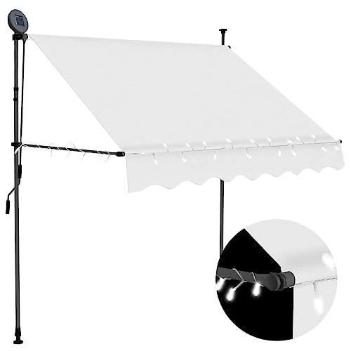 vidaXL Manual Retractable Awning with LED Water and Dirt Repellent Terrace Balcony Garden Outdoor Folding Arm Awning Canopy 200cm Cream