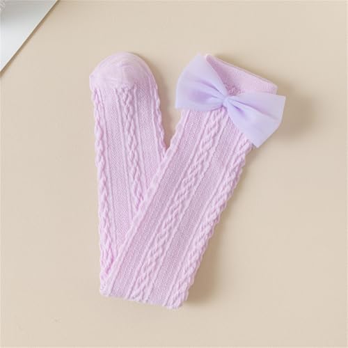 Pack Of 1 Pair Girls Breathable Mesh Knee Length Socks Bowknot Accent Socks Stretchy Comfort For Ages 3-13 Years Stackable St3