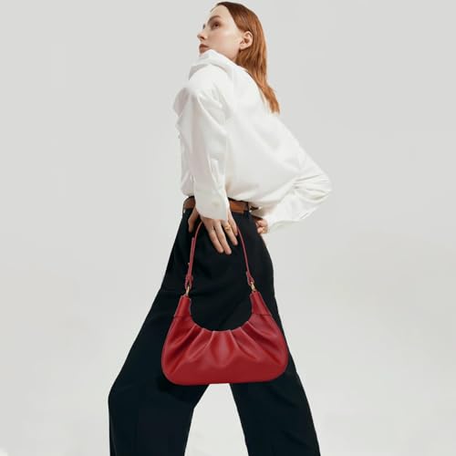 Image of KKXIU Shoulder Bag Crescent Handbag Ruched Purse Underarm Bag Mini Hobo for Women