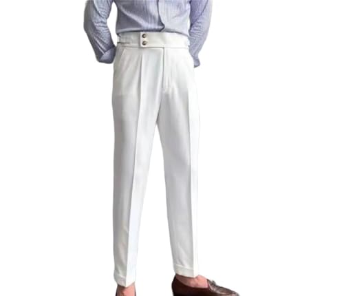 Men Slim Fit Suit Pants Business Formal Straight Trousers with Pockets Summer Casual Wear