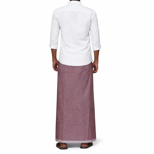 Image of Pure Cotton Dhoti for Men (1.28 x 1.87 m) | Solid Panchalu with Varied Small Color Border | Kerala Cotton Veshti, Khadi Dhoti | Lightweight Pooja & Temple Wear