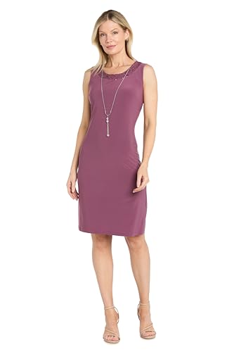 Image of R&M Richards Women's Embellished Sequin Lace Jacket and Shift Dress with Necklace for Mother of the Bride & Cocktail Party