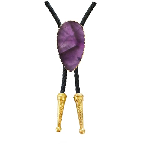 Image of Daisy Del Sol Gemstone Bolo Tie Braided Vegan Faux Leather Natural Stone Gold Handmade Necklace Adjustable Boho Western Jewelry