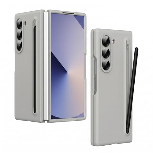 Image of amazon basics S Pen Slider Case for Samsung Galaxy Z Fold 5 - Slim Hinge-Free Back Cover, Integrated Stylus Compartment, Gray