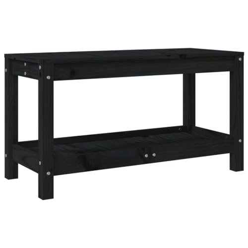 vidaXL Patio Bench in Black Solid Wood Pine with Built-in Storage - Rustic Design Perfect for Outdoor or Indoor Use - 32.5