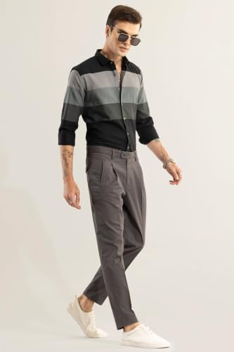 Image of SNITCH Dark Brown Slim Fit Cotton Trousers