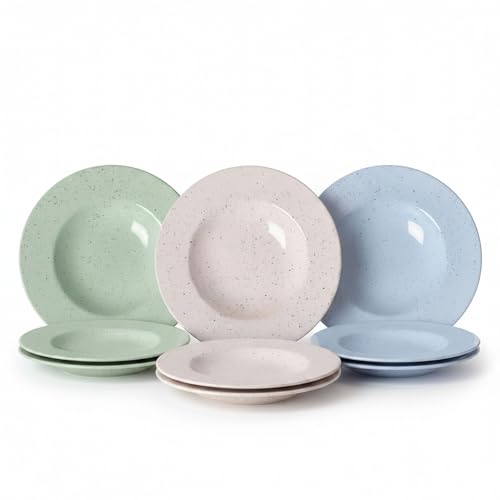 SANTA CLARA | Set de 6 Platos Hondos para Pasta 28 cm Stoneware Venetto Sur, Cerámica con Acabado Moteado, Apto Microondas y Lavavajillas, Vajilla para Hogar y Cocina