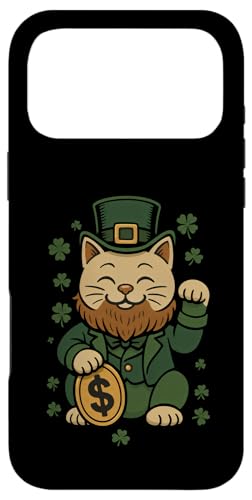 St Patrick's Day Cat Statue Lucky Clover Charm Adult Kids �X�}�z�P�[�X iPhone 17 Pro Max �p