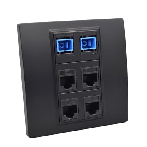 Prise murale fibre optique SC UPC noire 2 ports et RJ45 CAT6 pour réseau domestique