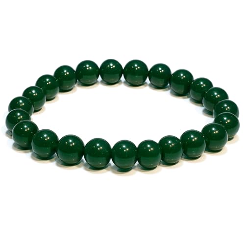Natural Green Jade Bracelet – Healing Crystal Bracelet for Women, Men, and Teens – 8mm Round Beaded Bracelets – Bring, Good Luck, Wealth, Prosperity – Unisex Stretch Gemstone Protection Bracelet