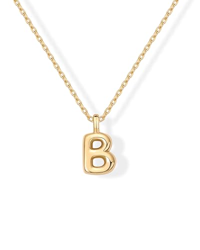 PAVOI 14K Yellow Gold Plated Dainty Chunky Bubble Initial Letter Pendant Necklace for Women - Alphabet Necklace - Letter B