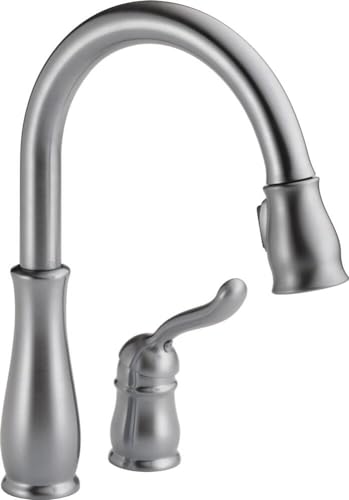 Delta Leland Brushed Nickel Kitchen Faucet with Pull Down Sprayer, Traditional Single Hole Kitchen Sink Faucet, Single Handle, Arctic Stainless 978-AR-DST