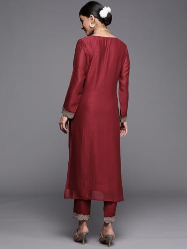 Image of Libas Embroidered Silk Straight Kurta