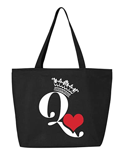 shop4ever Queen of Hearts Heavy Canvas Tote with Zipper Reusable Shopping Bag Gift for Her