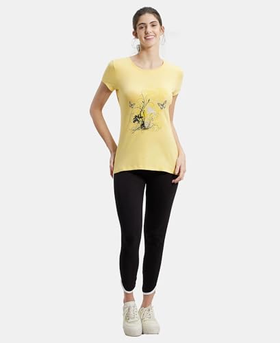 Image of Jockey 1361 Women's Super Combed Cotton Elastane Stretch Regular Fit Graphic Printed Round Neck Half Sleeve T-Shirt (Prints May Vary)