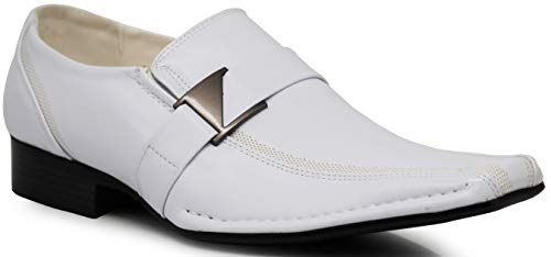 Enzo Romeo Stone Men's Dress Loafers Elastic Slip on with Buckle Fashion Shoes Runs Half Size Big (9.5, White)