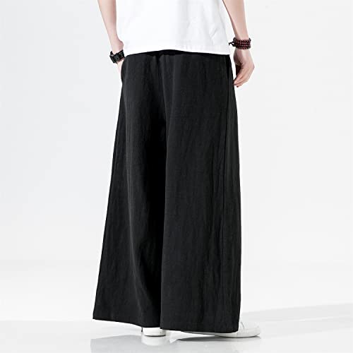 Seidarise Men's Linen Pants Straight Baggy Wide Leg Stretch Elastic Waist Drawstring Relaxed Fit Trousers Pant3