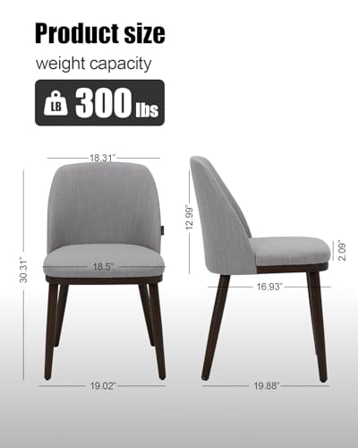 Image of Upholstered Dining Chairs Set of 6 - Modern Dining Room Chairs, Mid-Back Restaurant Kitchen Chairs with Wooden Legs, Light Grey