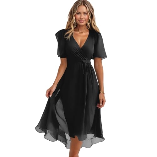 Spring Summer Chiffon Midi Dresses for Women 2025 Elegant Classy Wedding Guest Floral Formal Cocktail Prom Dress