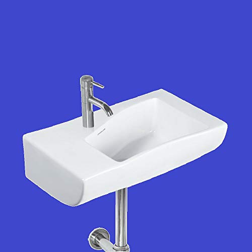 Image of Wash Basin Wall Hung Mounted Glossy Finish White Sink for Bathroom - (17 x 10 x 5 Inch)