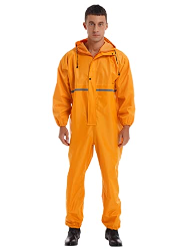 Hularka Men's One Piece Lightweight Rain Suit Waterproof Windproof Rainwear Reflective Strip Jumpsuit