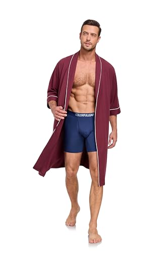 Image of COLORFULLEAF 100% Cotton Men's Bathrobes Summer Kimono Short Sleeve Lightweight Soft Breathable Spa Robe for Men