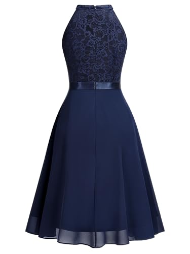 Miusol Women's Halter Neck Lace Ruffle Vintage Cocktail Party A-Line Bridesmaid Dress4