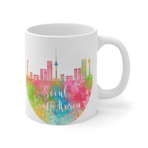 Wodevor Tazze da caffè Seoul della Corea del Sud, regalo per viaggiatori costieri, tazze da caffè personalizzate, regalo per fidanzato, fidanzata, migliore amico, in ceramica bianca