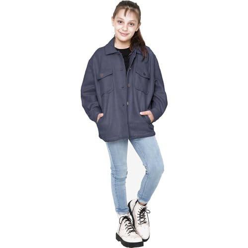 Kids Girls Plain Navy Jackets Tunic Fleece Collared Fashion Coat 7-13 Y2