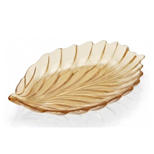 Image of Elegant Amber Glass Leaf-Shaped Serving Plate Set of 1, Decorative Glass Tray for Snacks, Dry Fruits & Desserts Premium Tableware for Home, Dining & Gifting