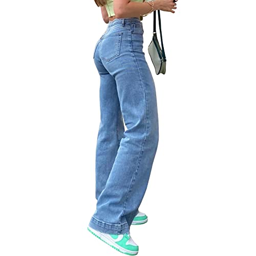 Yuzibao Women's Straight Leg Jeans High Waisted Wide Leg Jeans Boyfriend Baggy Jeans (Blue,Xl) #TOP1