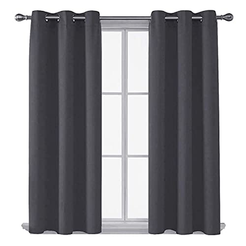 Home In Style 4U Blackout Thermal Insulated Window Curtains for living room 2 Panels Grey 46" width x 72" drop Ring Top Eyelet Curtain with Tie Backs