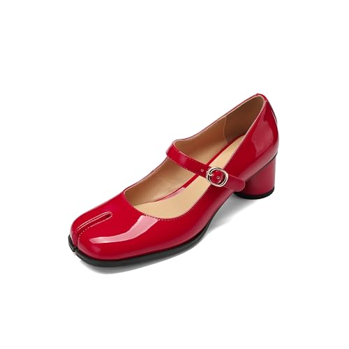 Image of Women Chunky Block High Heels Mary Janes Shoes Split Toe Tabi Shoes Ankle Strap Dress Pumps Shoes