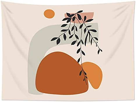 HVEST Mid Century Abstract Tapestry Wall Hanging Boho Leaf Modern Sun Minimalist Art Wall Hanging Tapestry Retro Geometric Aesthetic Beige Tapestry for Bedroom Living Room Wall Decor, 80X60 Inchs