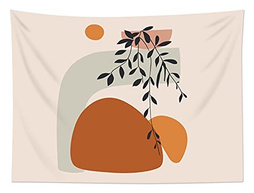 Hvest Mid Century Abstract Tapestry Wall Hanging Boho Leaf Modern Sun Minimalist Art Wall Hanging Tapestry Retro Geometric Aesthetic Beige Tapestry For Bedroom Living Room Wall Decor, 80X60 Inchs #TOP11