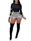 chicyes Jumpsuits For Women Sexy Long Sleeve Bodycon Club Rompers Rhinestone Sparkly Party Outfits Black