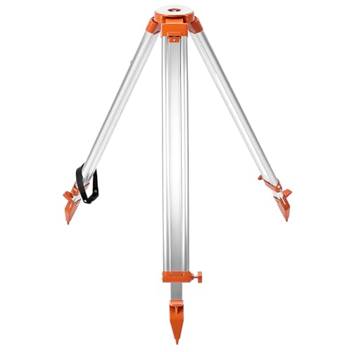 QWORK Universal Survey Tripod - Aluminum Heavy Duty Contractor Tripod with Quick Clamp Transit Leveling Equipment 5/8 x 11 Thread (Orange)