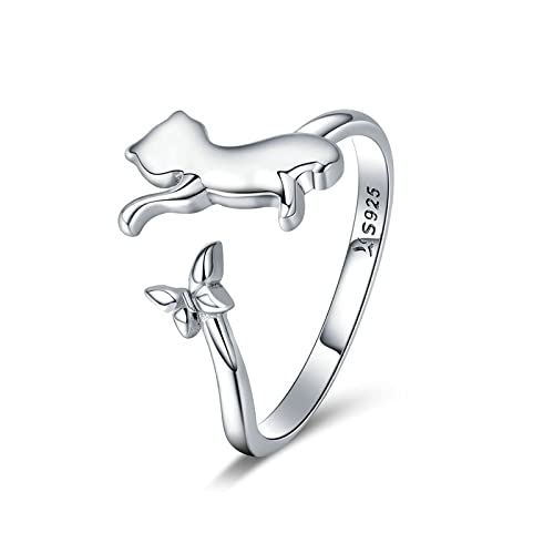Bague chat papillon ajustable en argent pour femme avec détails délicats de queue poétique