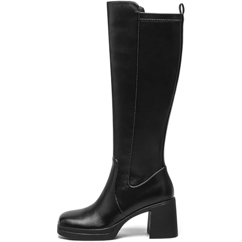 Knee High Boots Women Platform Chunky Heel Square Toe Tall Boot for Women High Heeled Side Zipper Long Boots2