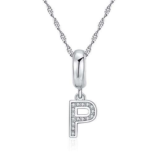 Image of Crystals from Swarovski - 926 Silver Chain with Swarovski Crystal P Letter Charm Plating Silver Letter Beads,Complete A~Z Gift Options fit Pandora European Bracelets 0042