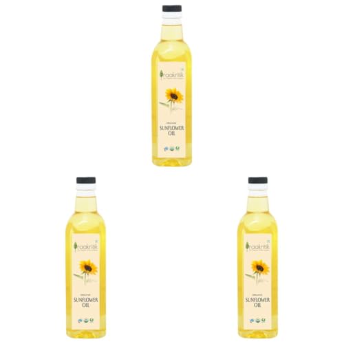 Image of Praakritik Cold Pressed Sunflower Oil 1L, Cold Pressed, Pure & Natural, Zero Chemicals, Ideal for Cooking & Frying, Unrefined & Preservative-Free (Pack of 3)