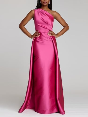 Satin One Shoulder Mother of The Bride Dresses Long A Line Wedding Guest Dress2